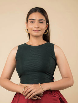 BINDIGASM'S ADVI - Green Cotton Sleeveless Solid Stretchable Stitched Blouse