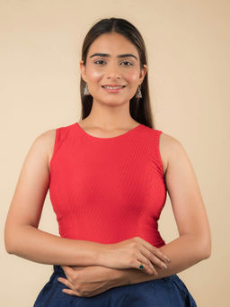 BINDIGASM'S ADVI - Red Cotton Sleeveless Solid Stretchable Stitched Blouse