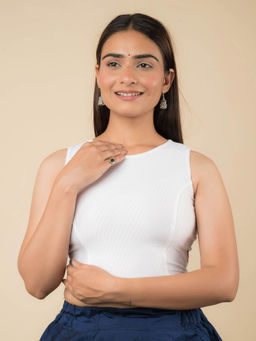 BINDIGASM'S ADVI - White Cotton Sleeveless Solid Stretchable Stitched Blouse