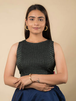 BINDIGASM'S ADVI - Green Dhara Self Design Sleeveless Stretchable Pull On Stitched Blouse