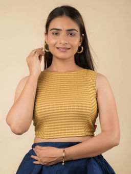 BINDIGASM'S ADVI - Beige Dhara Self Design Sleeveless Stretchable Pull On Stitched Blouse