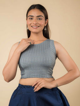 BINDIGASM'S ADVI - Grey Dhara Self Design Sleeveless Stretchable Pull On Stitched Blouse