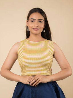 BINDIGASM'S ADVI - Beige Dhara Self Design Sleeveless Stretchable Pull On Stitched Blouse