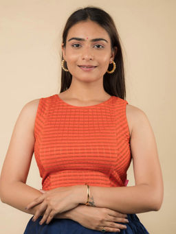 BINDIGASM'S ADVI - Orange Dhara Self Design Sleeveless Stretchable Pull On Stitched Blouse