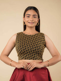 BINDIGASM'S ADVI - Black Shimona Banarasi Zari Sleeveless Stretchable Pull On Stitched Blouse