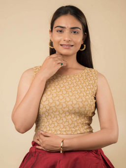 BINDIGASM'S ADVI - Beige Shimona Banarasi Zari Sleeveless Stretchable Pull On Stitched Blouse