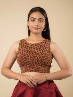 BINDIGASM'S ADVI - Maroon Shimona Banarasi Zari Sleeveless Stretchable Pull On Stitched Blouse