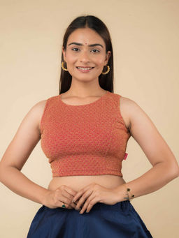 BINDIGASM'S ADVI - Pink Shimona Banarasi Zari Sleeveless Stretchable Pull On Stitched Blouse