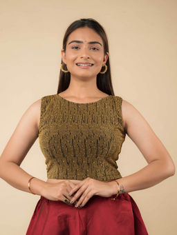 BINDIGASM'S ADVI - Gold Shimona Banarasi Zari Sleeveless Stretchable Pull On Stitched Blouse
