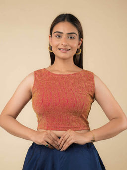 BINDIGASM'S ADVI - Pink Shimona Banarasi Zari Sleeveless Stretchable Pull On Stitched Blouse