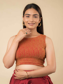 BINDIGASM'S ADVI - Red Shimona Banarasi Zari Sleeveless Stretchable Pull On Stitched Blouse