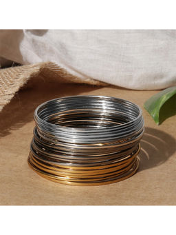 ToniQ - Metal Gold Silver Metallic Multi Color Plated Bangle For Women (Pack of 18)
