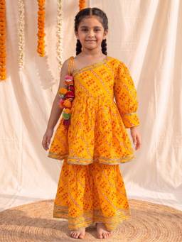 Autumnlane - Yellow Printed Cotton Kurta and Sharara