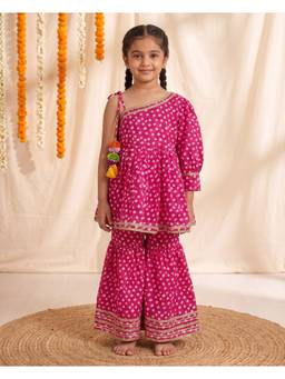 Autumnlane - Pink Printed Cotton Kurta and Sharara