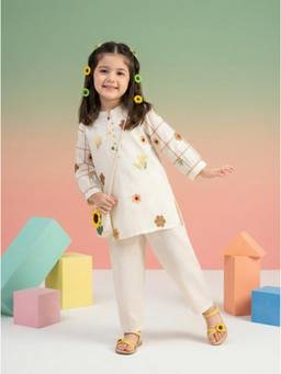 Autumnlane - Off White Floral Cotton Kurta and Pant