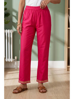 Aurelia - Pink Solid Viscose Blend Regular Pant