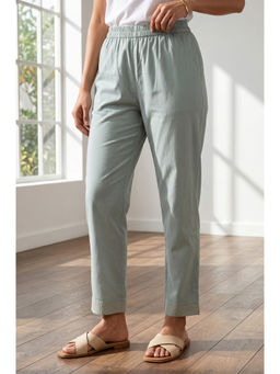 Aurelia - Green Solid Pure Cotton Regular Pant