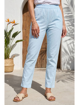 Aurelia - Blue Solid Pure Cotton Regular Pant