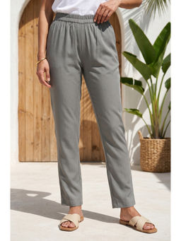 Aurelia - Grey Solid Viscose Regular Pant