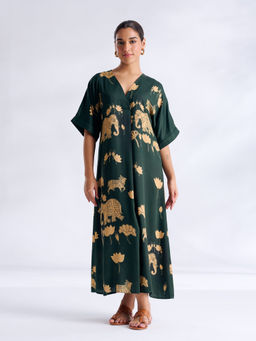 Rustorange - Teal Floral Modal Regular Dress
