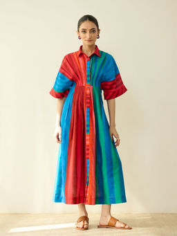 Rustorange - Multi-Color Stripes Cotton A-Line Dress