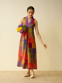 Rustorange - Multi-Color Printed Cotton A-Line Dress