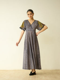 Rustorange - Navy Blue Checks Cotton A-Line Dress