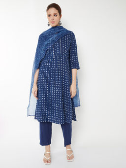 max - Blue Printed Cotton Slub Regular Kurta with Pant and Dupatta