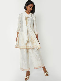 max - White Woven Polyester Blend Regular Kurta with Pant and Dupatta