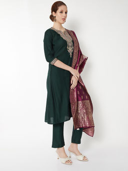 max - Green Woven Polyester Blend Regular Kurta with Pant and Dupatta