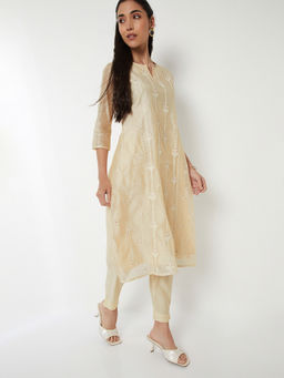 max - Off White Embroidered Chanderi Regular Kurta and Pant