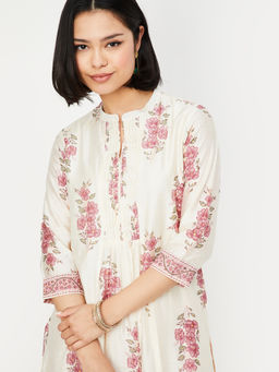 max - Beige Floral Chanderi Regular Kurta and Pant
