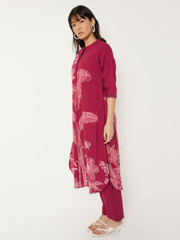 max - Red Floral Cotton Regular Kurta and Pant