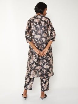 max - Black Floral Polyester Blend Regular Kurta and Pant