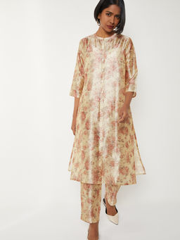 max - Off White Floral Polyester Blend Regular Kurta and Pant