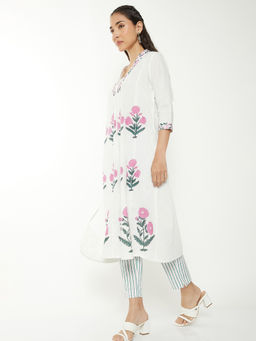 max - Off White Floral Cotton Slub Regular Kurta and Pant