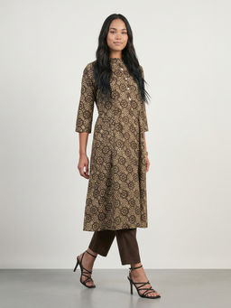max - Brown Printed Cotton Slub Regular Kurta and Pant