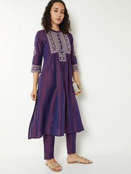 max - Purple Embroidered Polyester Blend Regular Kurta and Pant