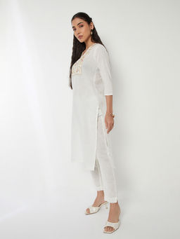 max - Off White Floral Cotton Slub Regular Kurta and Pant