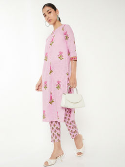 max - Pink Floral Cotton Slub Regular Kurta and Pant