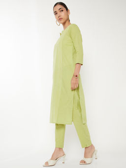 max - Green Woven Cotton Slub Regular Kurta and Pant
