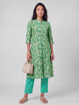 max - Green Floral Cotton Slub Regular Kurta and Pant