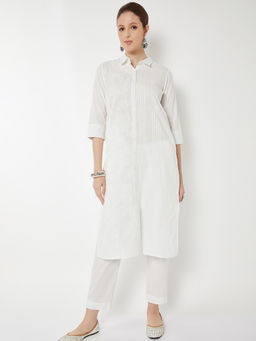 max - White Self Design Cotton Slub Regular Kurta and Pant