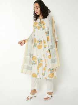 max - Off White Floral Chanderi Regular Kurta with Pant and Dupatta