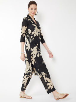 max - Black Printed Cotton Slub Regular Kurta and Pant