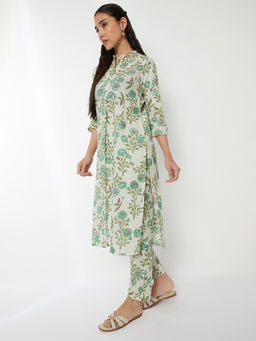 max - Off White Printed Cotton Regular Kurta and Pant