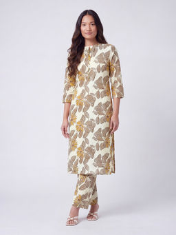 max - Grey Floral Cotton Slub Regular Kurta and Pant