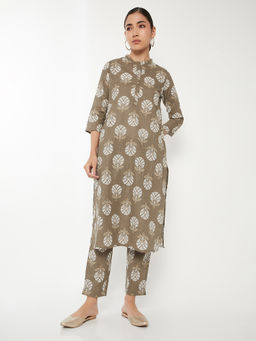 max - Brown Printed Cotton Slub Regular Kurta and Pant