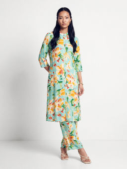 max - Green Floral Rayon Regular Kurta and Pant
