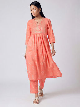 max - Orange Embroidered Cotton Regular Kurta and Pant